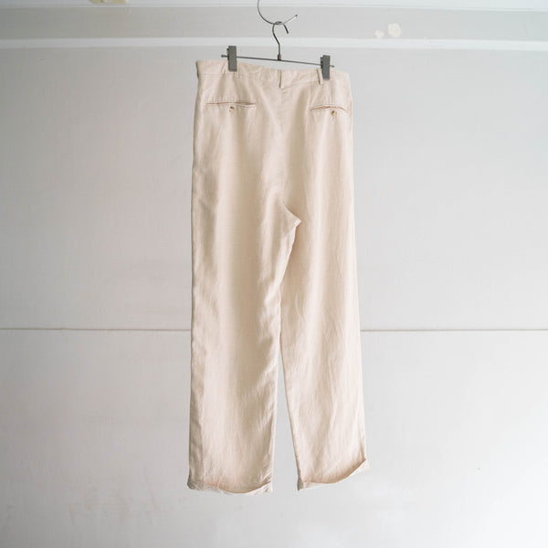 1990s ivory linen × tencel 2 tuck wide slacks