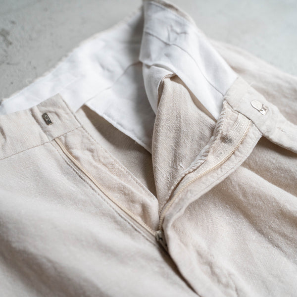 1990s ivory linen × tencel 2 tuck wide slacks