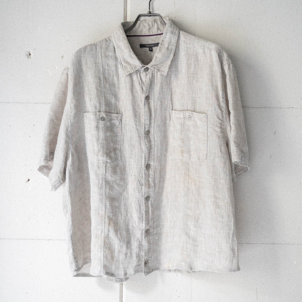 2000s light gray color linen fabric short sleeve shirt 'remake'