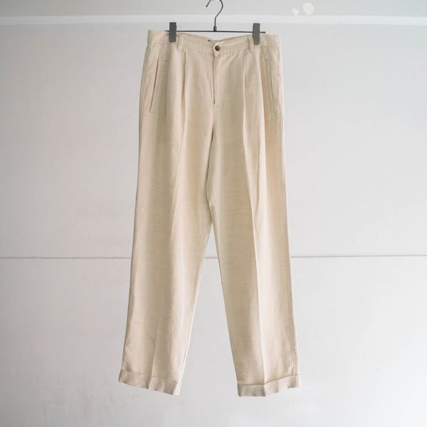 1990s ivory linen × cotton 2 tuck slacks