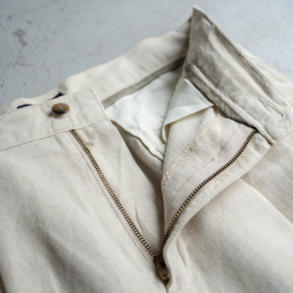 1990s ivory linen × cotton 2 tuck slacks