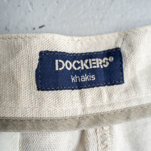 1990s ivory linen × cotton 2 tuck slacks