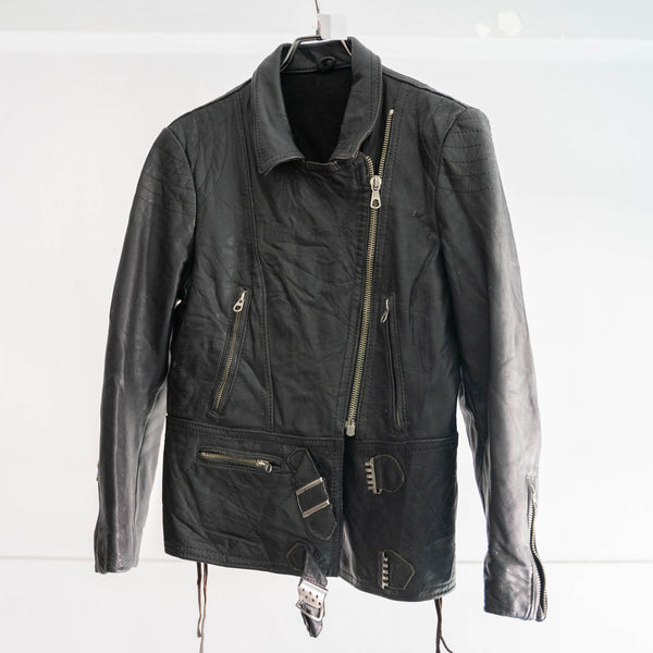 around 1980s Europe black leather motorcycle  short jacket