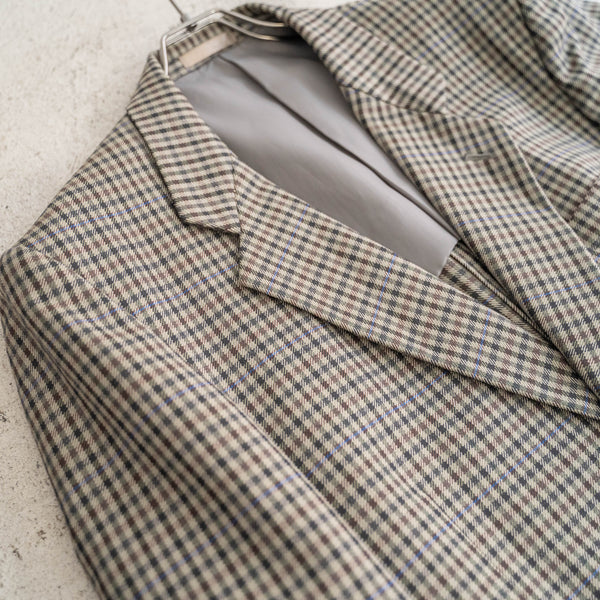 1990s Japan vintage khaki green based check tailored jacket
