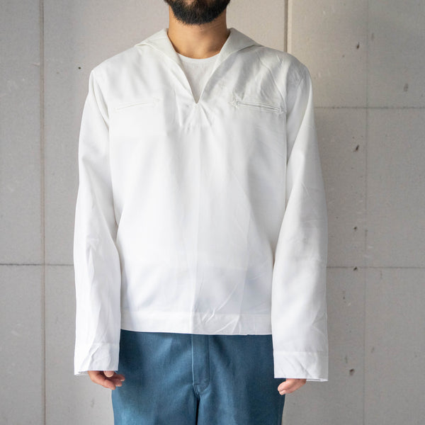 1980s US navy white color poly sailor smock shirt 'dead stock'