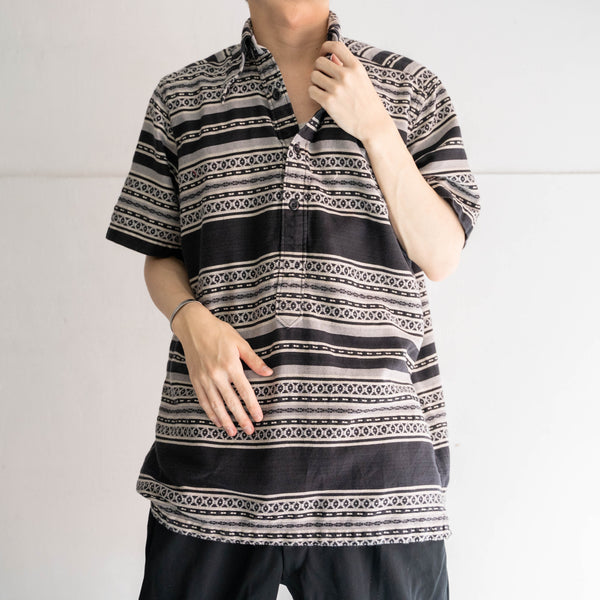 1990s black × white native pattern pull over shirt