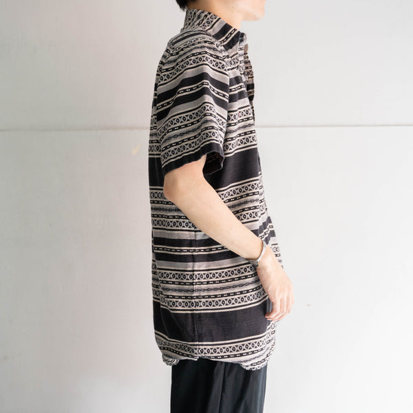 1990s black × white native pattern pull over shirt