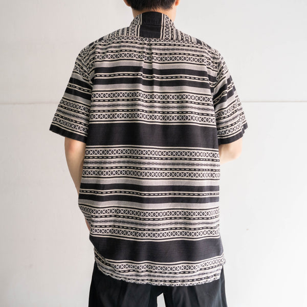 1990s black × white native pattern pull over shirt