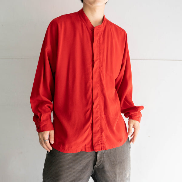 1990s vivid red stand collar l/s shirt