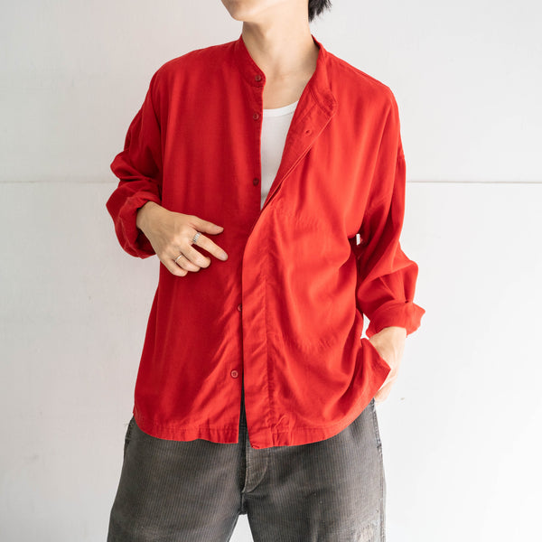 1990s vivid red stand collar l/s shirt