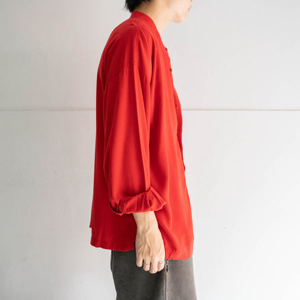 1990s vivid red stand collar l/s shirt