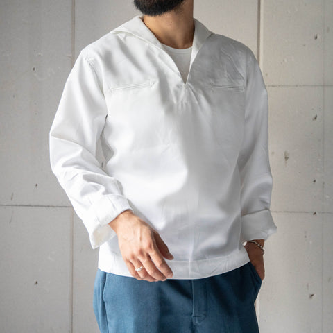 1980s US navy white color poly sailor smock shirt 'dead stock'