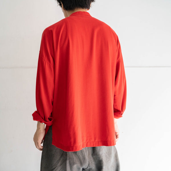 1990s vivid red stand collar l/s shirt