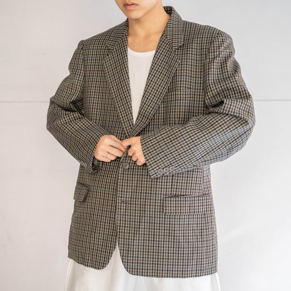 1990s Japan vintage khaki green based check tailored jacket