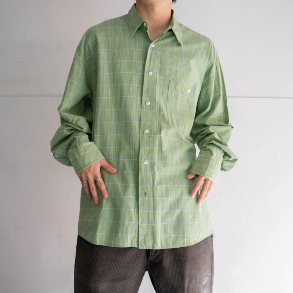 1990s light green × blue checked l/s shirt