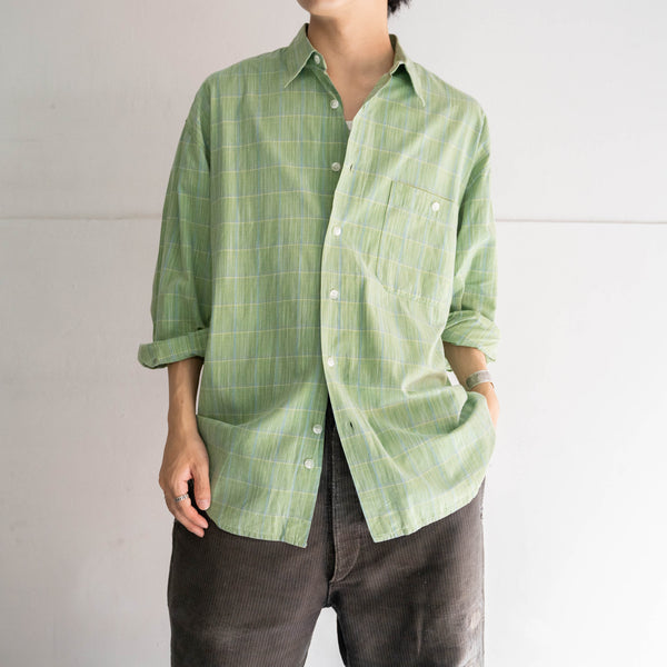 1990s light green × blue checked l/s shirt