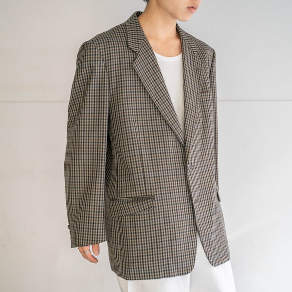 1990s Japan vintage khaki green based check tailored jacket