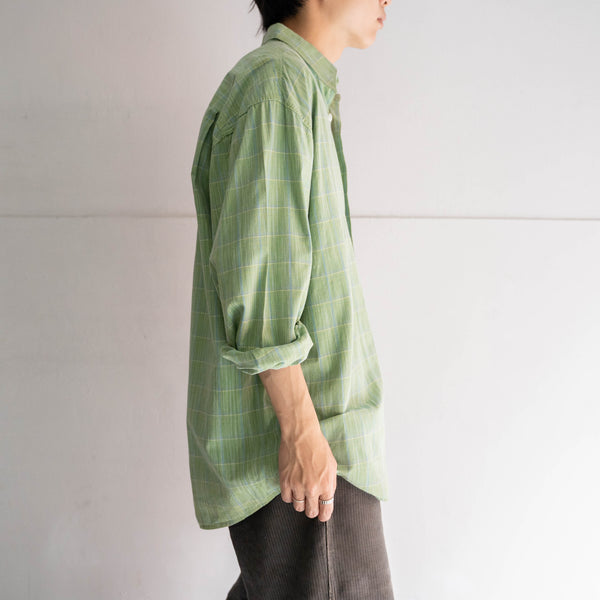 1990s light green × blue checked l/s shirt