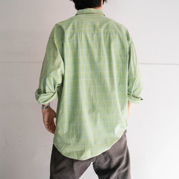 1990s light green × blue checked l/s shirt