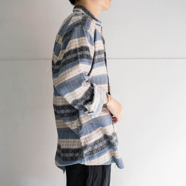 1990s Europe blue based all over pattern l/s shirt