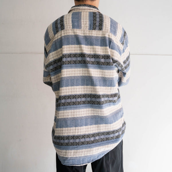 1990s Europe blue based all over pattern l/s shirt