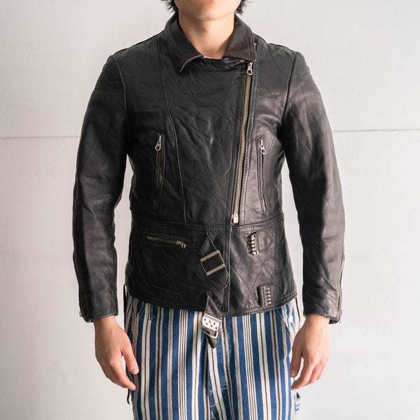 around 1980s Europe black leather motorcycle  short jacket