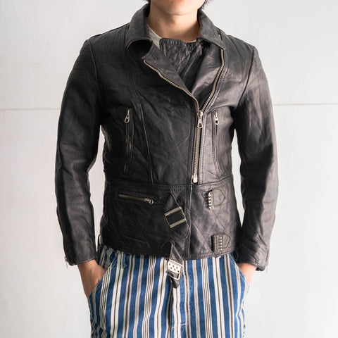 around 1980s Europe black leather motorcycle  short jacket