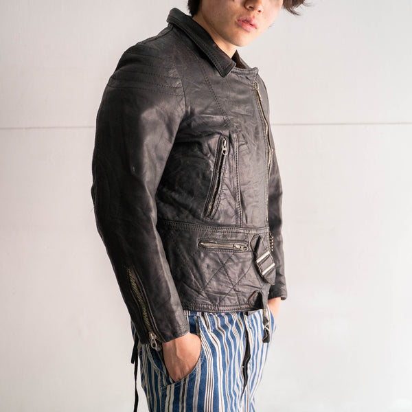 around 1980s Europe black leather motorcycle  short jacket