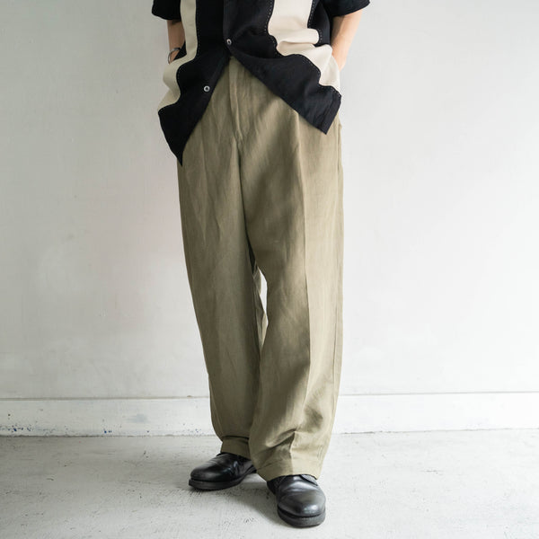 2000s green linen × viscose 2 tuck wide slacks