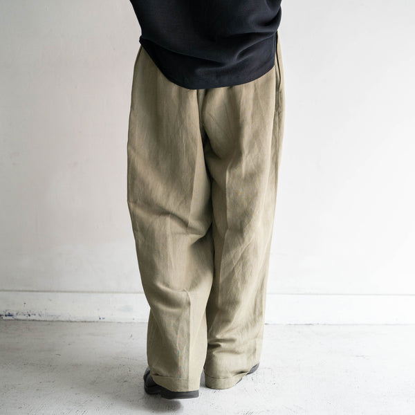 2000s green linen × viscose 2 tuck wide slacks