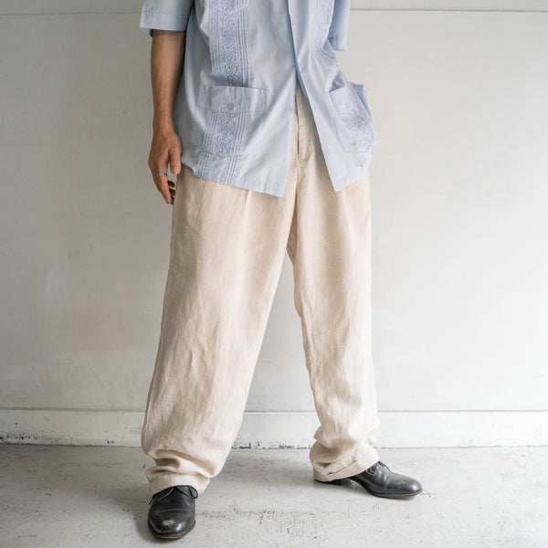 1990s ivory linen × tencel 2 tuck wide slacks