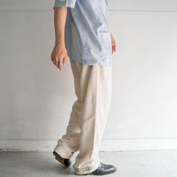 1990s ivory linen × tencel 2 tuck wide slacks