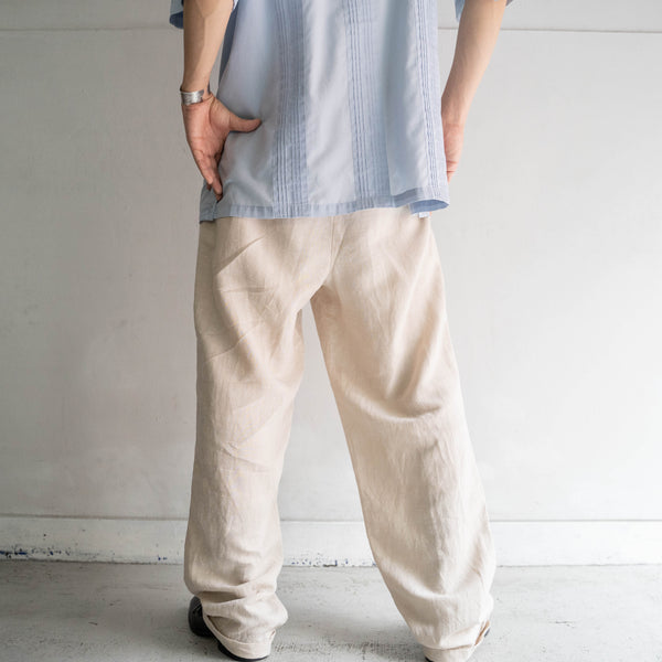 1990s ivory linen × tencel 2 tuck wide slacks