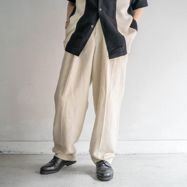 1990s ivory linen × cotton 2 tuck slacks
