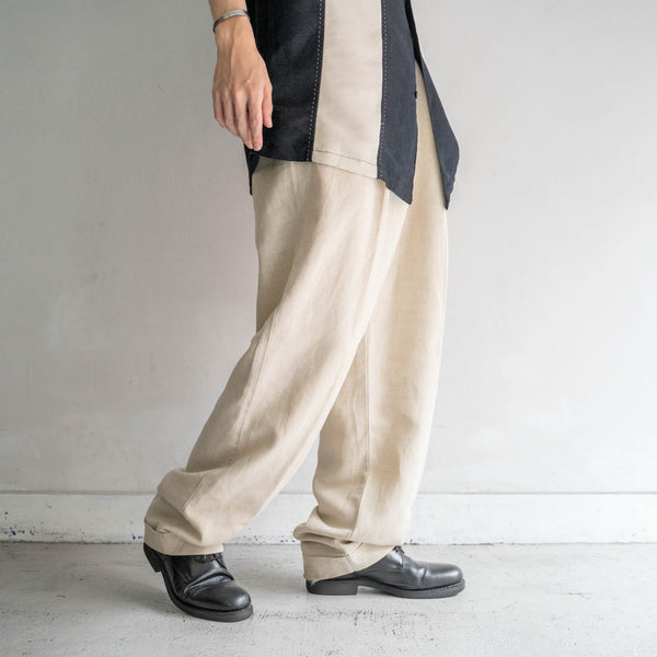 1990s ivory linen × cotton 2 tuck slacks