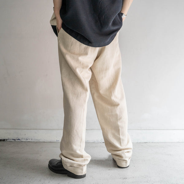 1990s ivory linen × cotton 2 tuck slacks