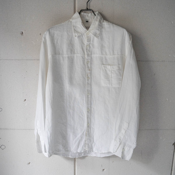 1990s white color all linen switching shirt