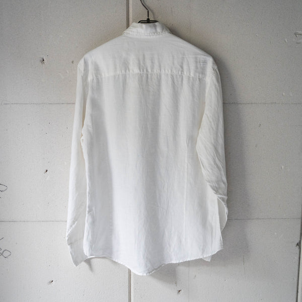 1990s white color all linen switching shirt