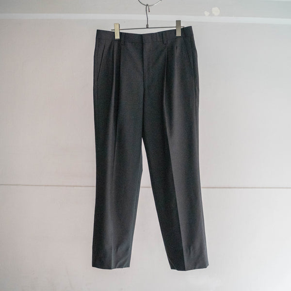 1990-00s Japan vintage black poly × wool 2 tuck slacks