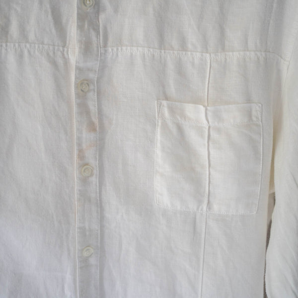 1990s white color all linen switching shirt