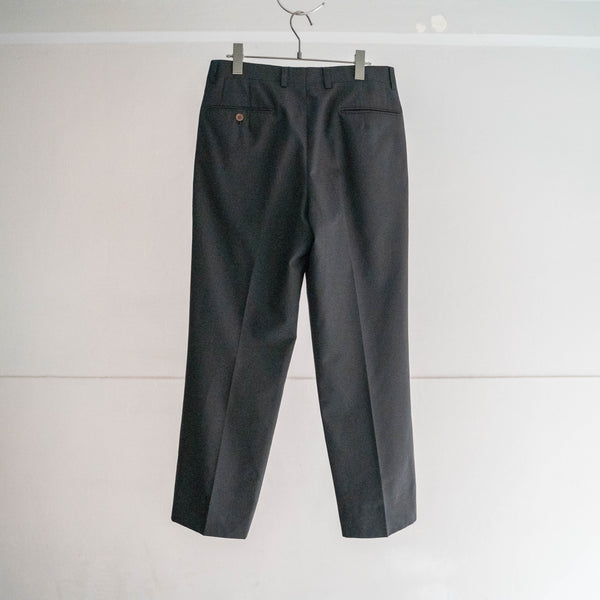 1990-00s Japan vintage black poly × wool 2 tuck slacks