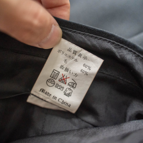 1990-00s Japan vintage black poly × wool 2 tuck slacks