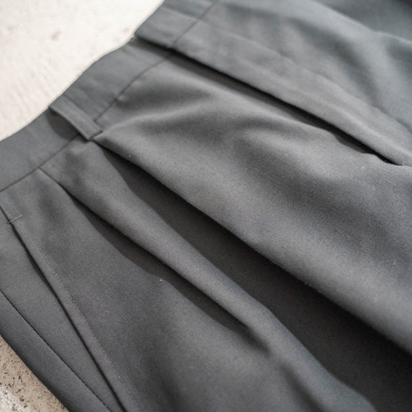 1990-00s Japan vintage black poly × wool 2 tuck slacks