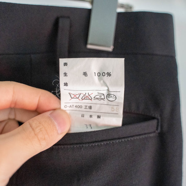 1990s Japan vintage black wool 100 1 tuck slacks