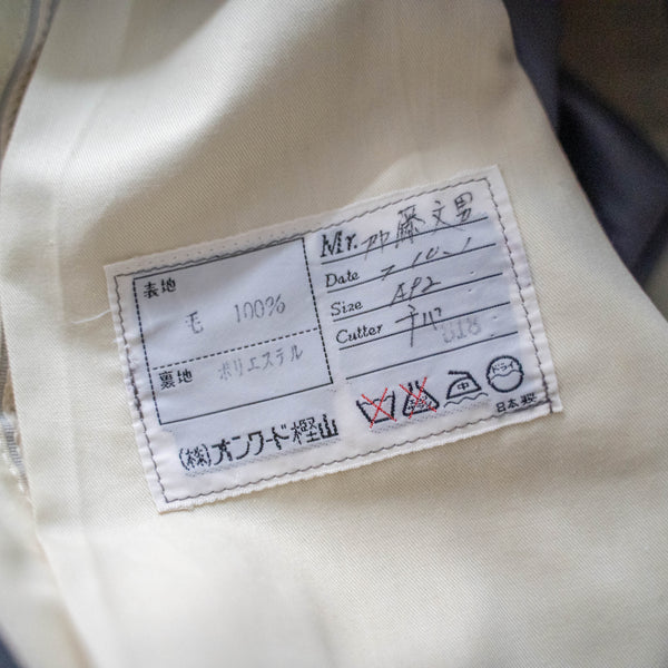 1980-90s Japan vintage gray × blue striped herringbone slacks