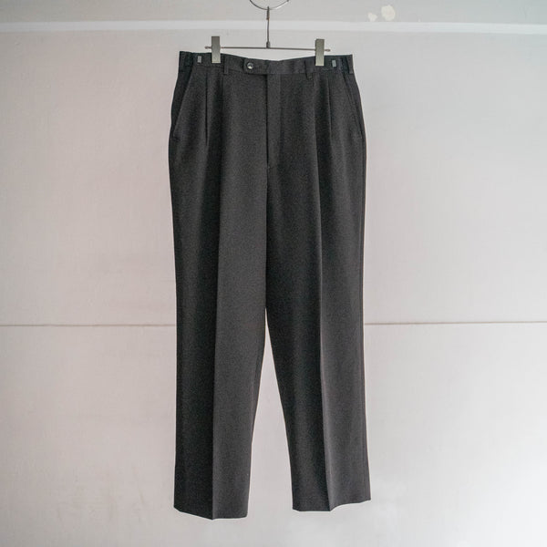 1990-00s Japan vintage black wide wool slacks with side adjuster