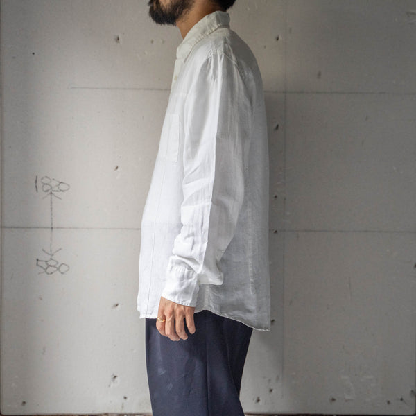 1990s white color all linen switching shirt