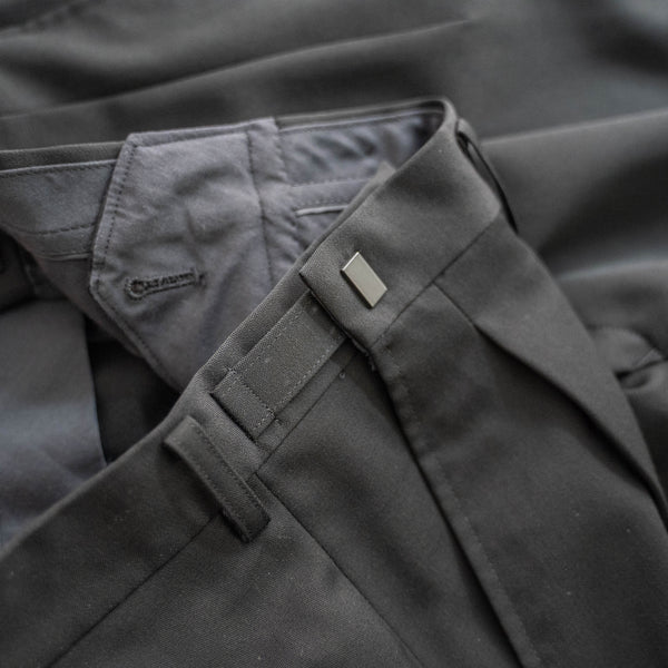 1990-00s Japan vintage black wide wool slacks with side adjuster