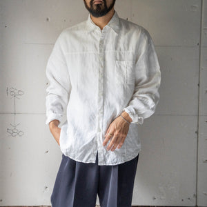 1990s white color all linen switching shirt