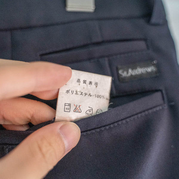 1990-00s black poly 100 2 tuck wide slacks